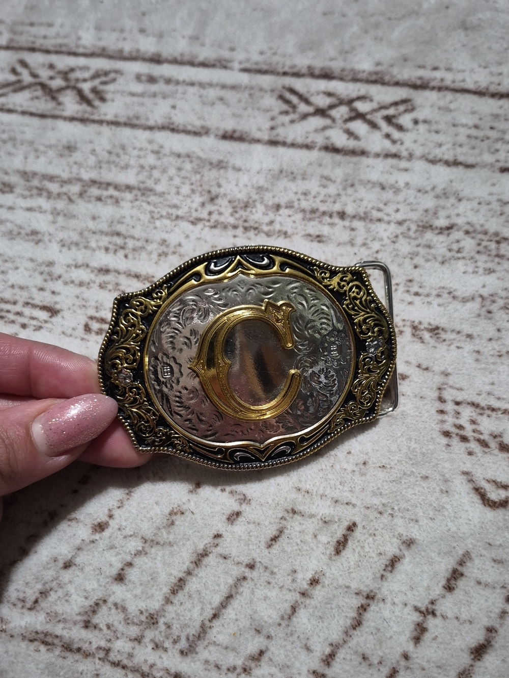 Two-Tone Gold and Silver Western 'C' Belt Buckle